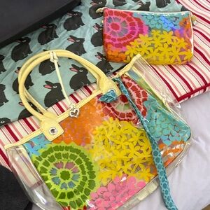 Brighton Multicolor Floral Transparent Tote and Pouch